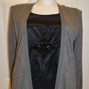 AUGUST SILK EMBELLISHED OPEN FRONT LONG SLEEVE CARDIGAN, SIZE LARGE, EUC…